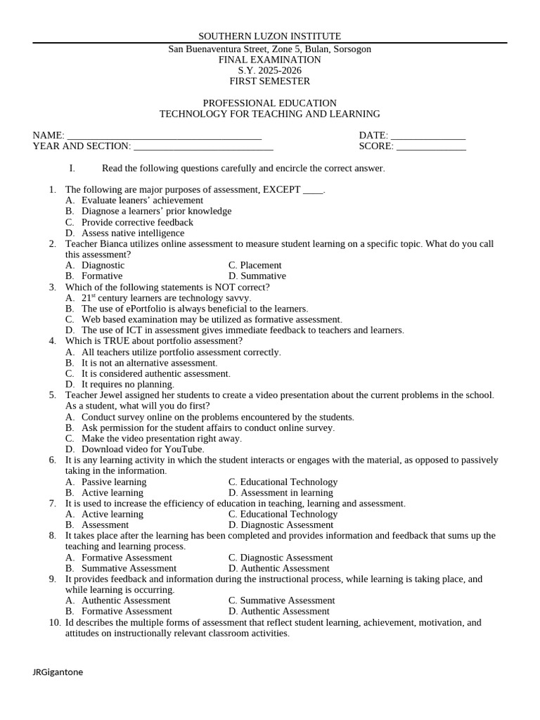 Finals | PDF | Educational Assessment | Copyright