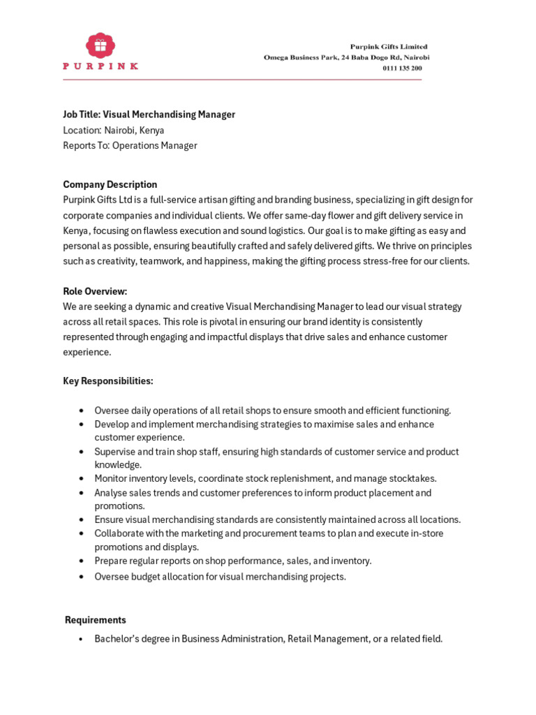 Visual Merchandising Manager - Job Advert | PDF | Merchandising | Retail