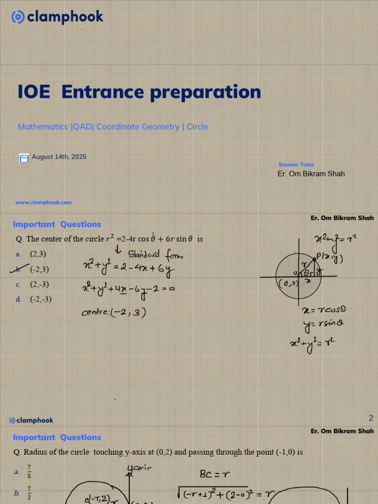 Important Circle Geometry Questions | PDF | Circle | Analytic Geometry