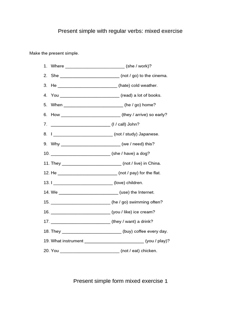 Present Simple Exercises for Regular Verbs | PDF | Chess Theory | Chess