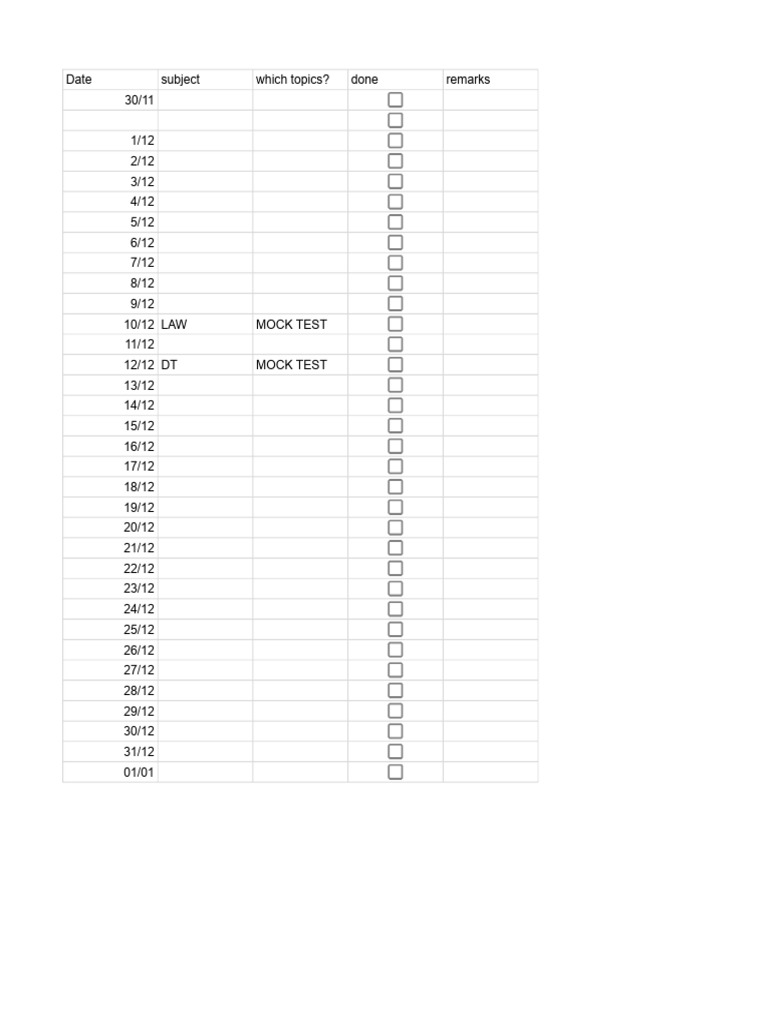 December Mock Test Schedule | PDF