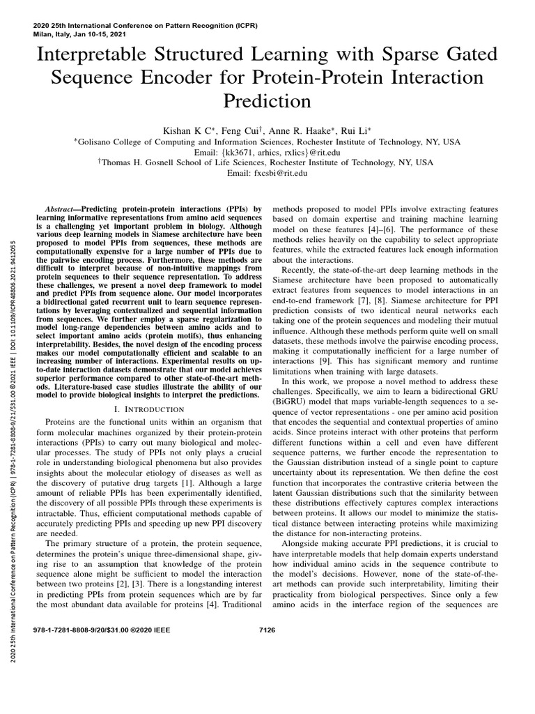 Sparse Gated Encoder for PPI Prediction | PDF | Proteins | Protein ...