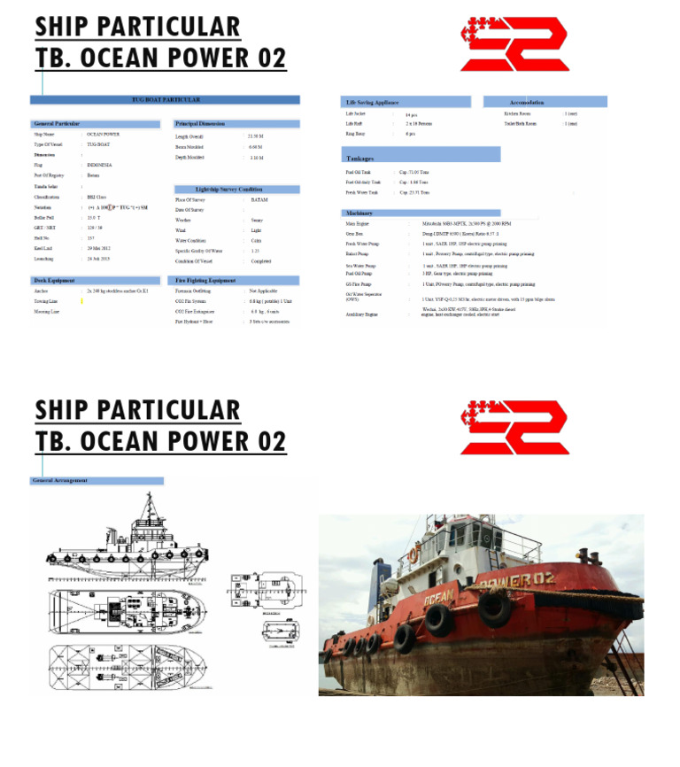Ship Particular TB Ocean Power 02 | PDF
