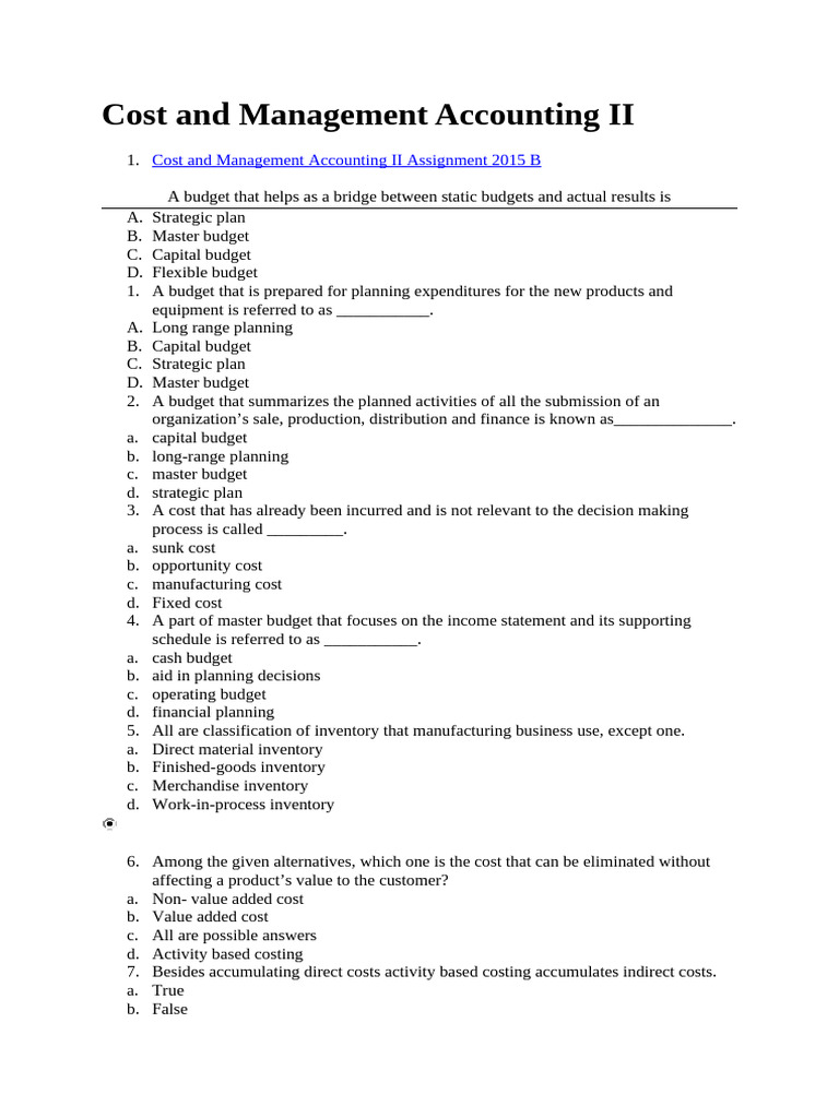Cost Management Accounting II Overview | PDF | Cost | Budget