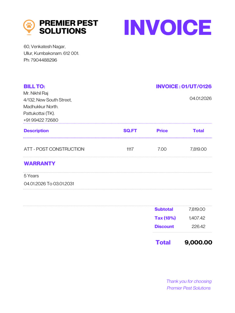 Invoice for Pest Control Services | PDF