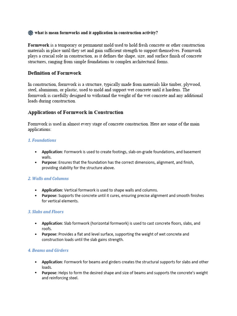 Formwork in Construction: Types & Uses | PDF | Concrete | Precast Concrete