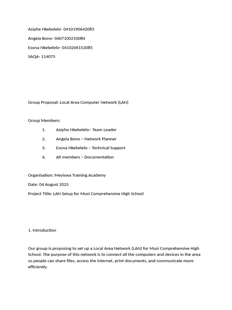 LAN Setup Proposal for Musi High School | PDF | Computer Network ...