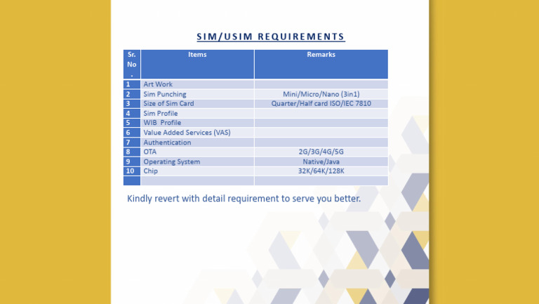 SIM and USIM Requirements Overview | PDF