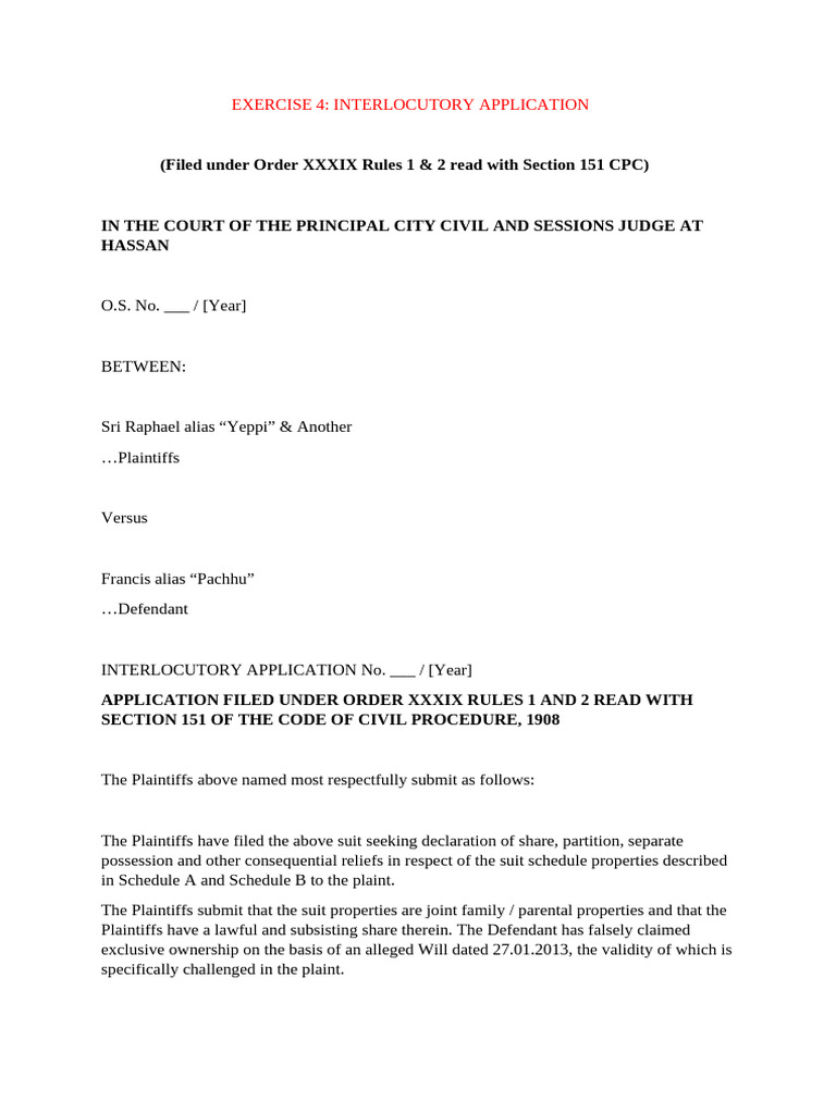 Interlocutory Application for Injunction | PDF | Lawsuit | Affidavit