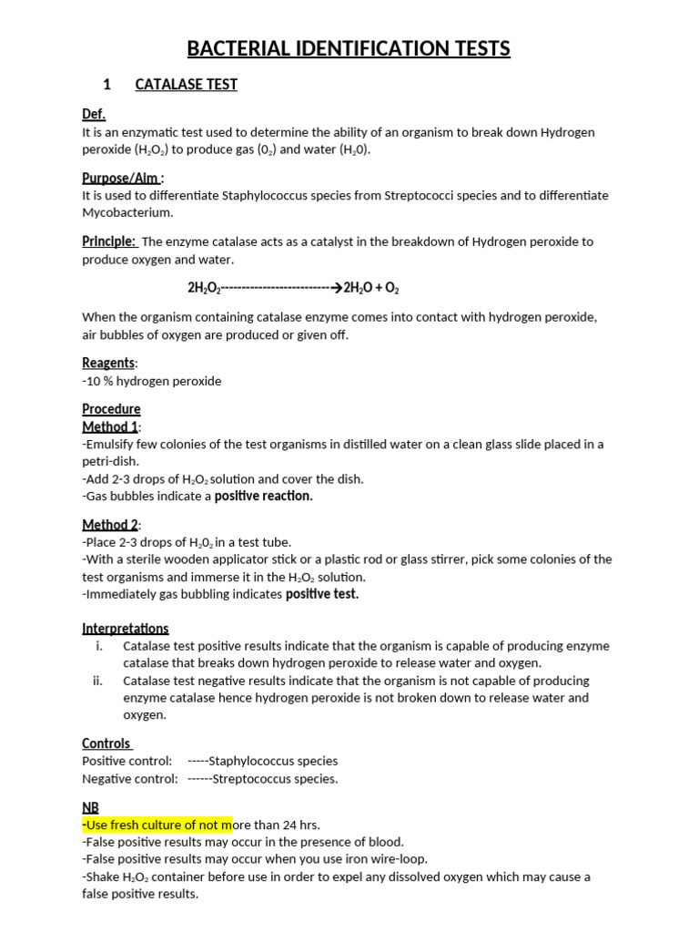 Bacterial Identification: Catalase & Coagulase Tests | PDF | Catalase ...