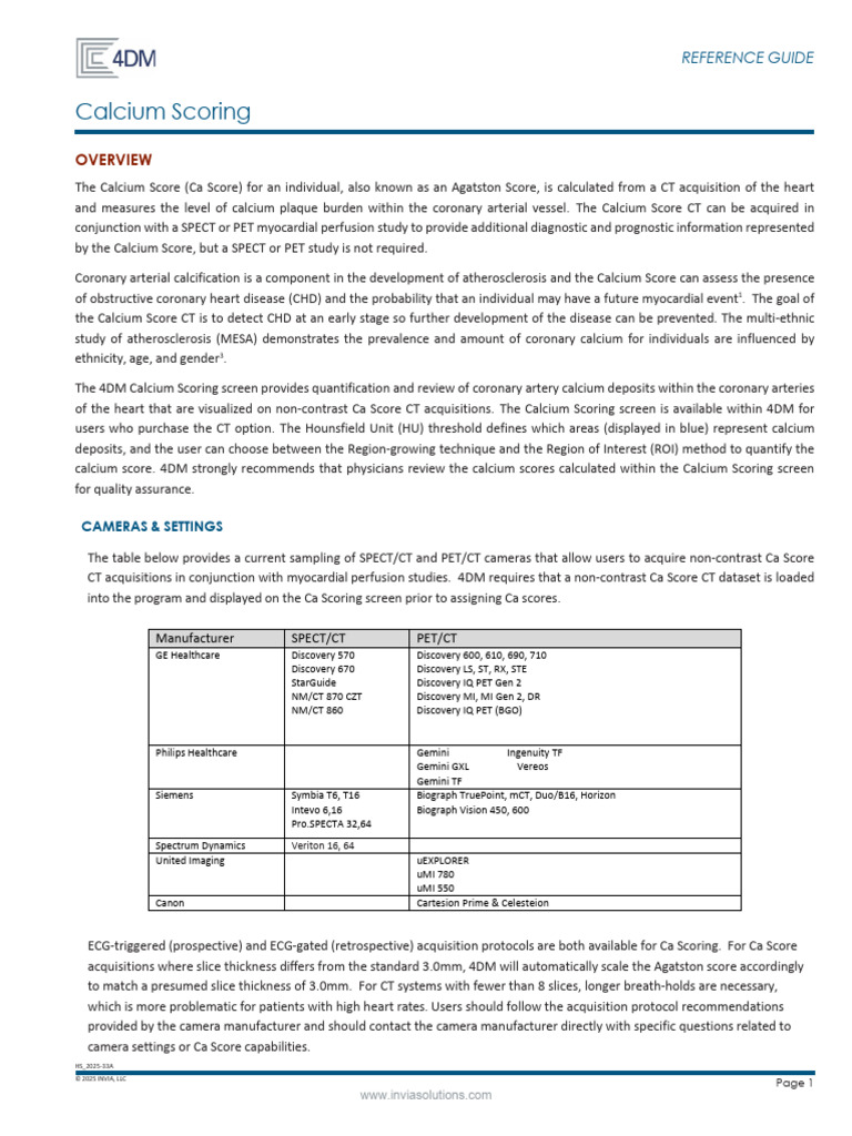 Calcium Scoring Guide for CT Imaging | PDF | Ct Scan | Cardiovascular ...