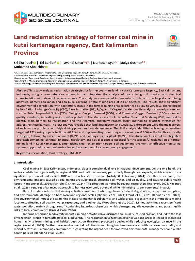 Land Reclamation Strategies for Coal Mines | PDF | Water Quality ...