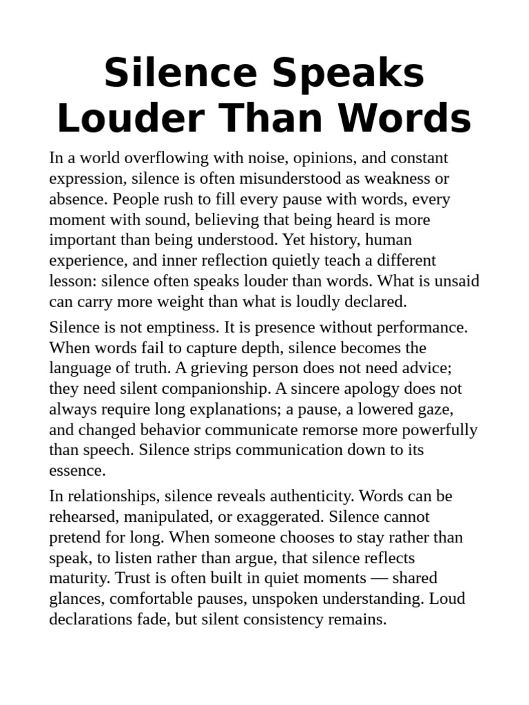 Silence Speaks Louder Than Words PDF Silence Psychology