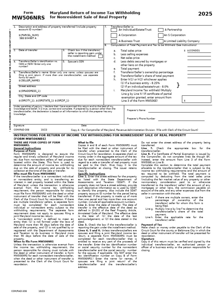 Maryland Nonresident Tax Withholding Form | PDF | Income Tax | Taxes