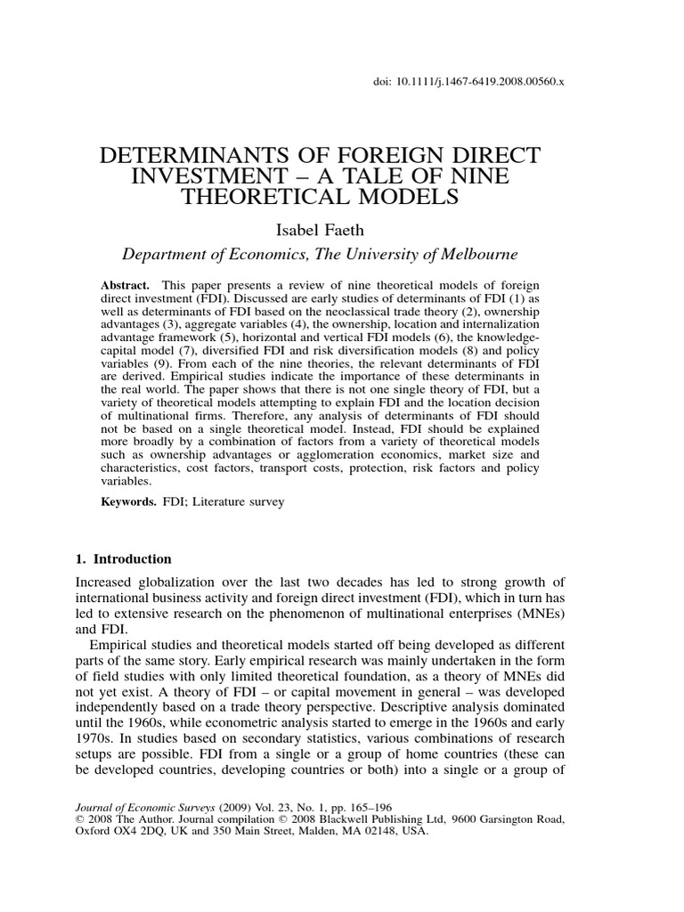 Determinants of Foreign Direct Investment | PDF | Foreign Direct ...