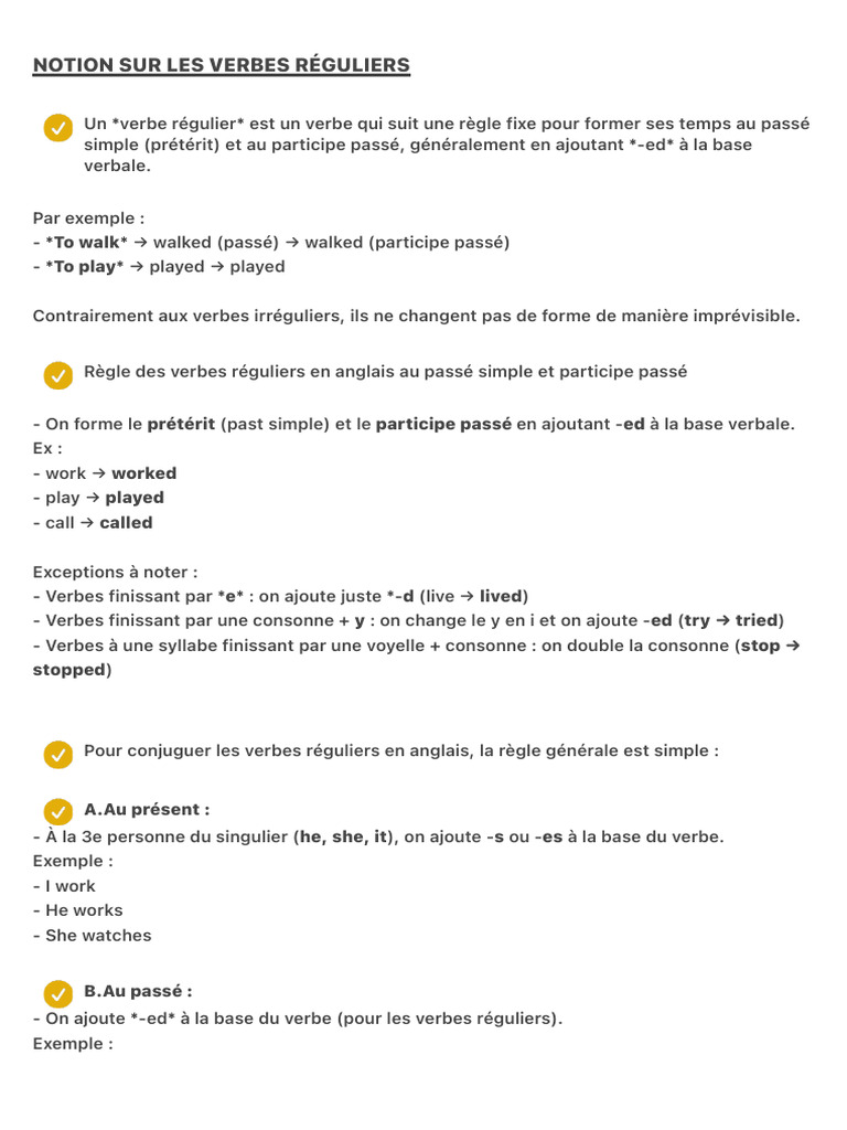 Verbes réguliers en anglais : règles et exemples | PDF | Relations ...