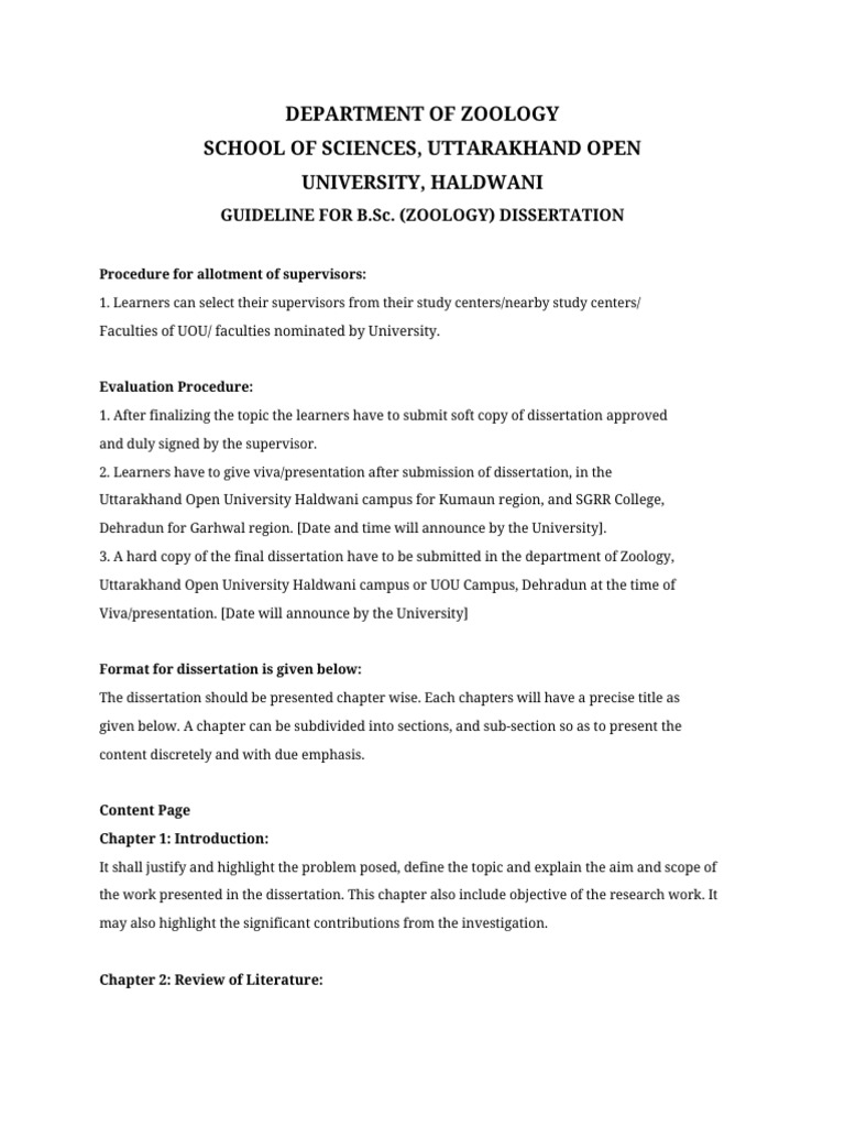 B.Sc. Zoology Dissertation Guidelines | PDF | Thesis | Academic Degree