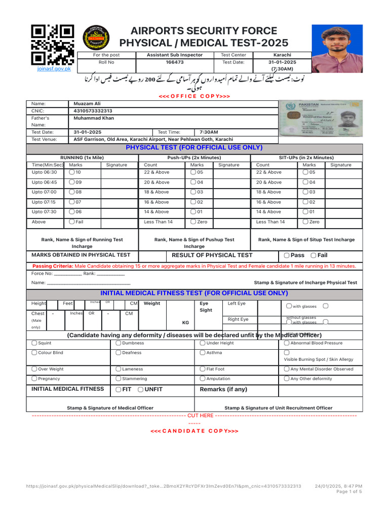 ASF Physical Medical Test 2025 Details | PDF | Human Diseases And ...
