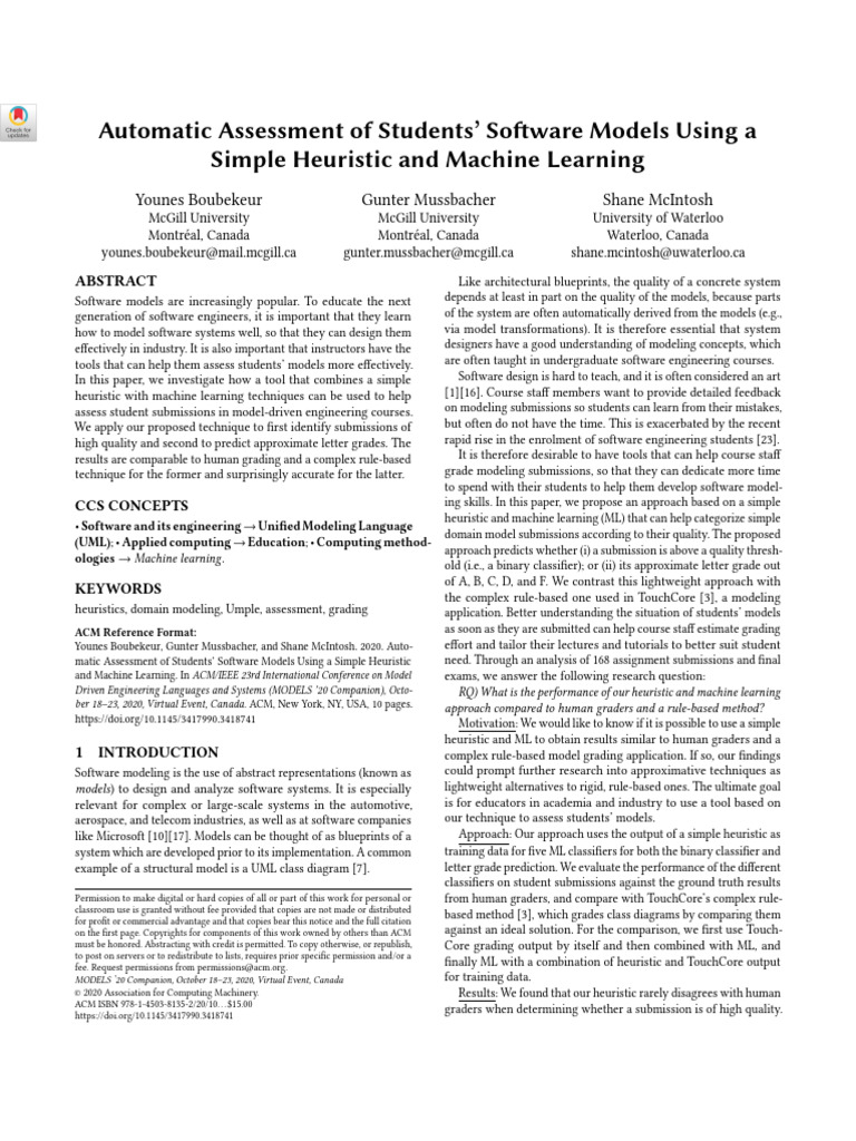 Automated Grading of Software Models | PDF | Machine Learning | Unified ...