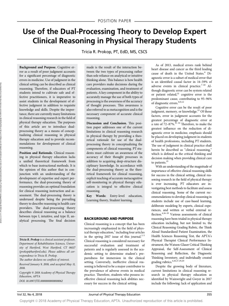 Enhancing Clinical Reasoning in PT Education | PDF | Reason | Physical ...