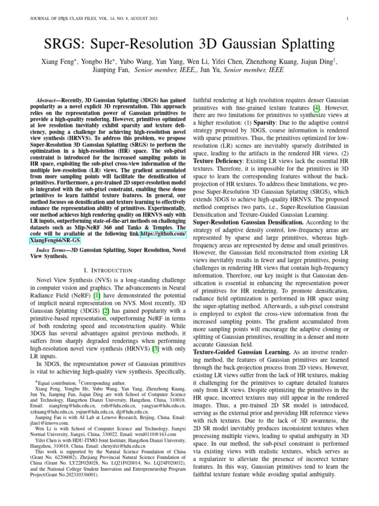 Super-Resolution 3D Gaussian Splatting | PDF | Rendering (Computer ...