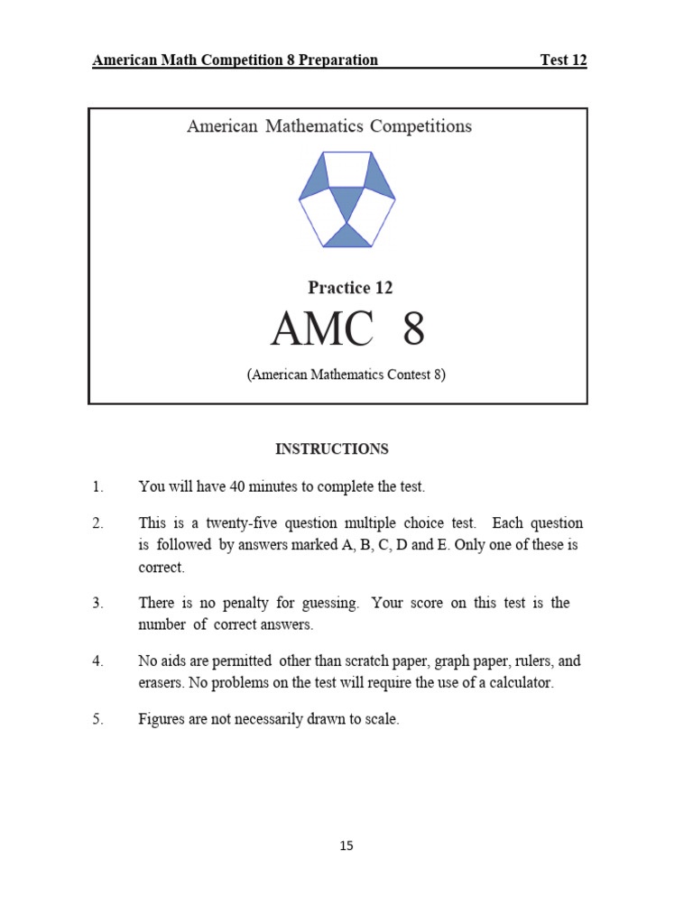 AMC 8 Test 12 Practice Questions | PDF | Area | Circle