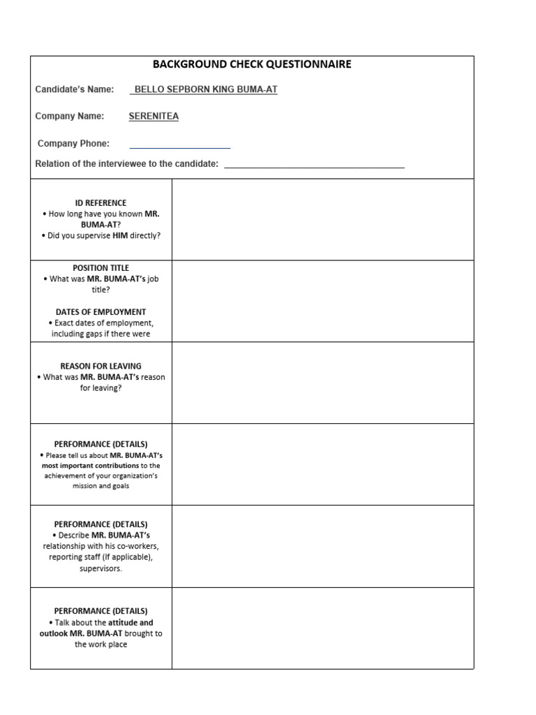 Background Check Questionnaire - Bello Sepborn Buma-At_edited | PDF