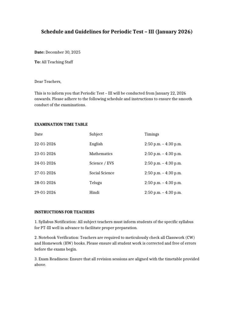 Periodic Test III Schedule & Guidelines | PDF
