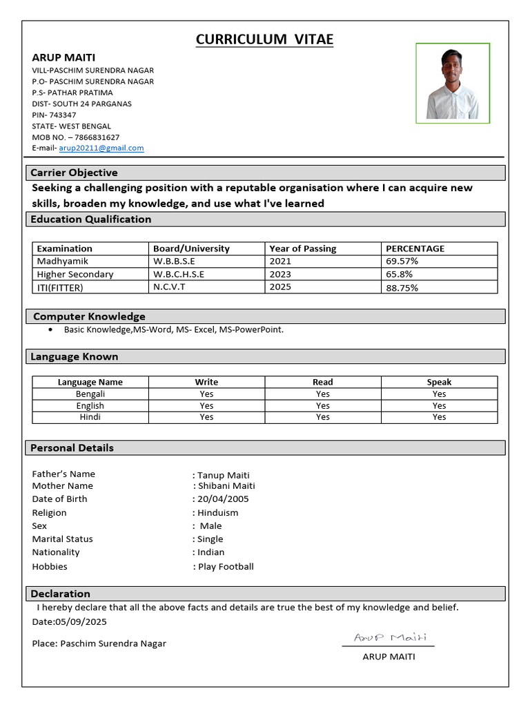 Arup Maiti CV - Education & Skills | PDF