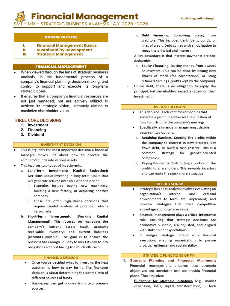 Strategic Financial Management Overview | PDF | Net Present Value ...