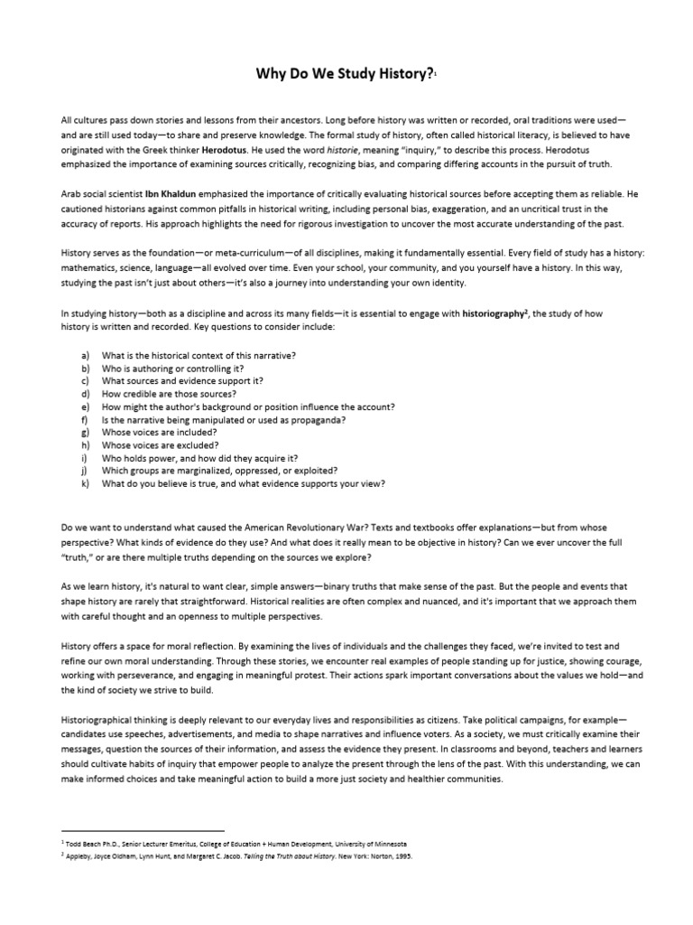 Why Do We Study History | PDF | Learning | Science