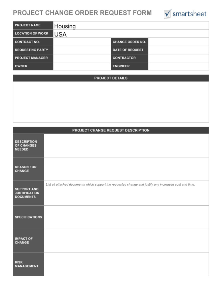 Project Change Order Request Form | PDF