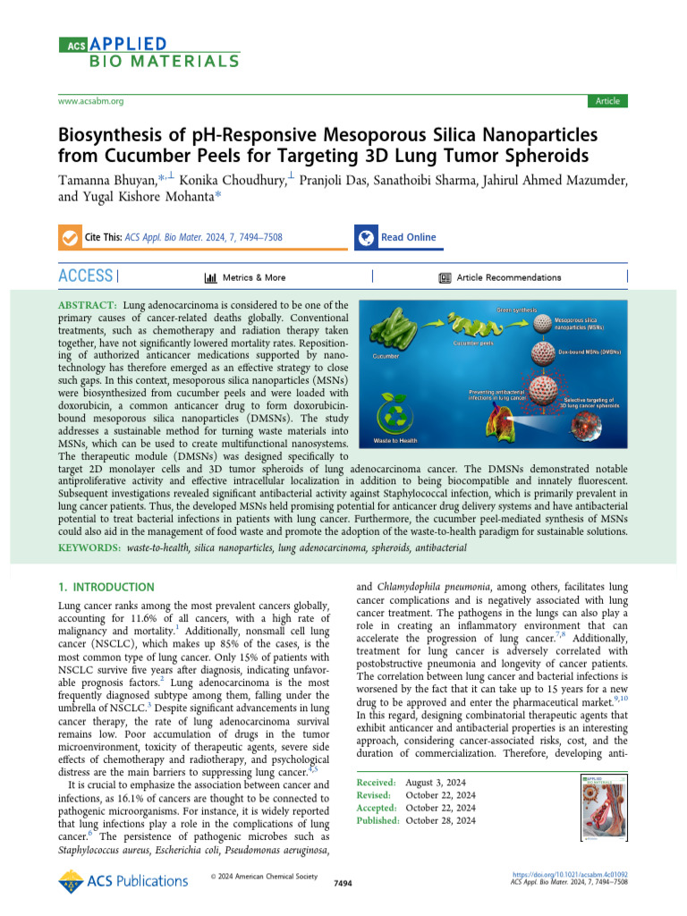 Cucumber-Derived Nanoparticles for Lung Cancer | PDF | Lung Cancer | Cancer