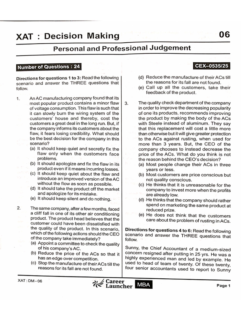 XAT 6 Questions | PDF