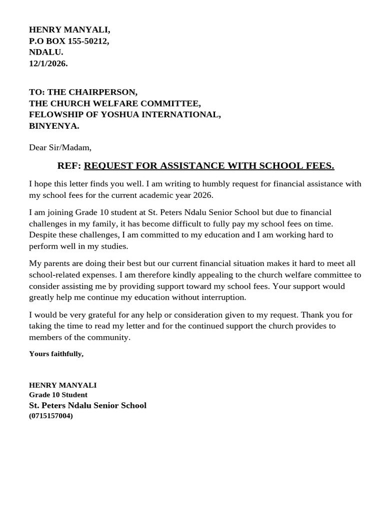 Request for School Fees Assistance | PDF