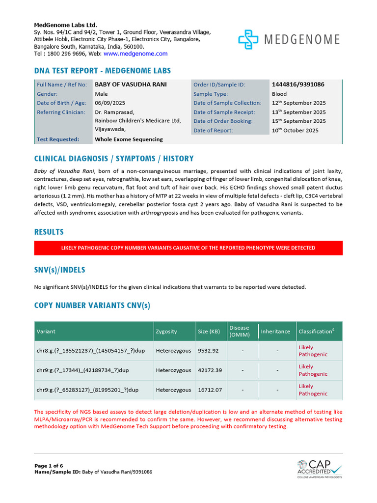 DNA Test Report for Baby of Vasudha Rani | PDF | Dna Sequencing | Gene ...