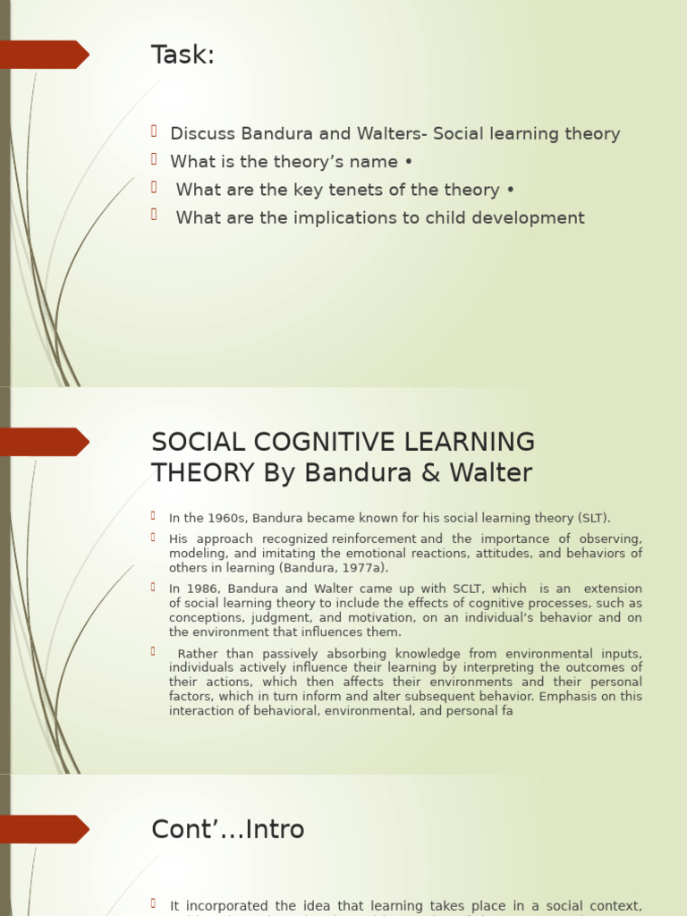 Bandura's Social Cognitive Learning Theory | PDF | Self Efficacy | Learning