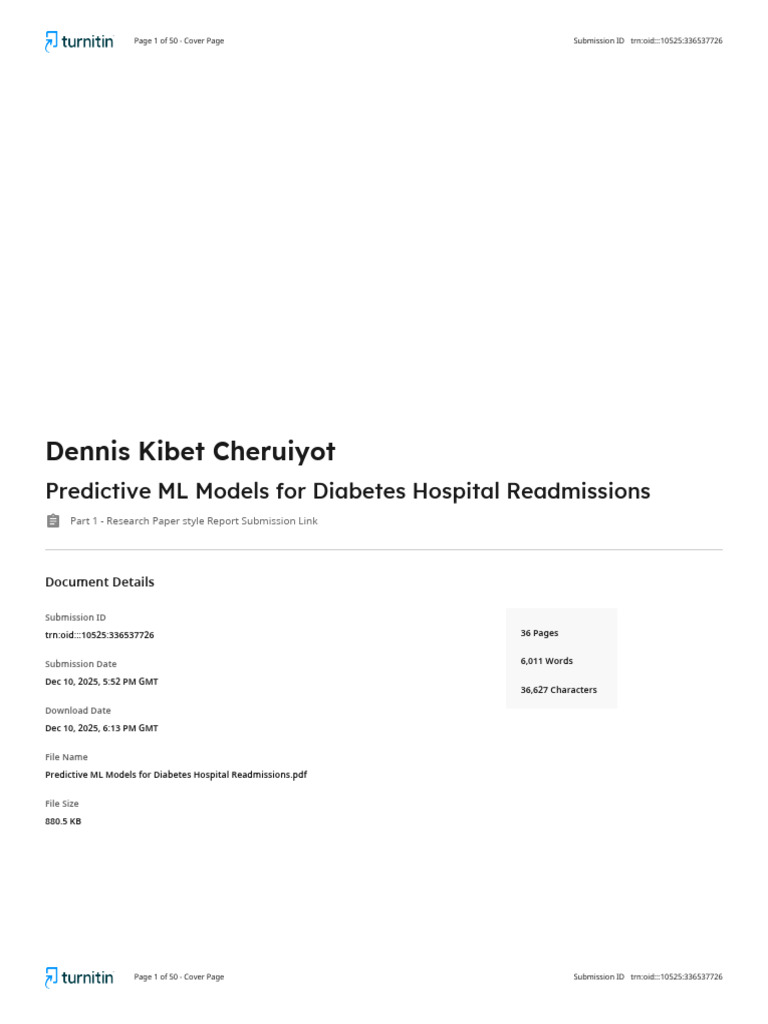 Predictive ML Models for Diabetes Readmissions | PDF