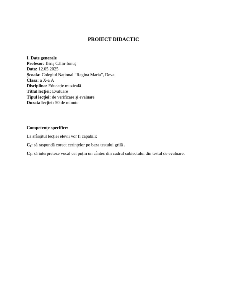 A) Proiect Didactic Cls. X Evaluare | PDF