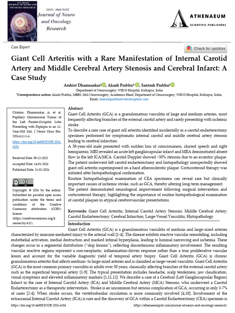 Giant Cell Arteritis Case Study: Stroke Insights | PDF ...