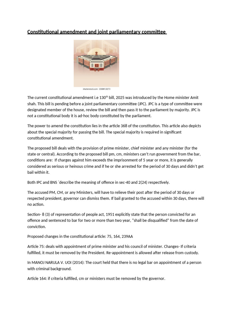 Constitutional Amendment and Joint Parliamentary Committee | PDF | Bail ...