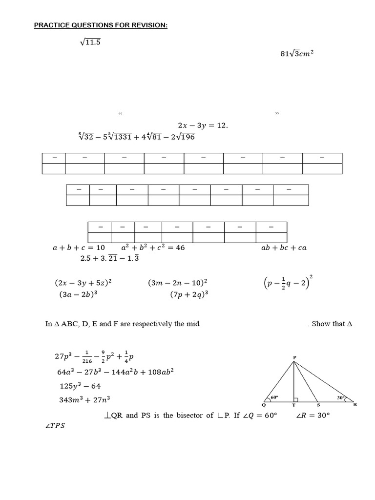 Math Practice Questions for Revision | PDF | Area | Triangle