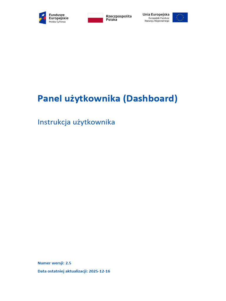 Panel Użytkownika (Dashboard) Instrukcja Użytkownika | PDF