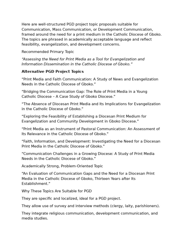 Well-structured PGD Project Topic Proposals | PDF