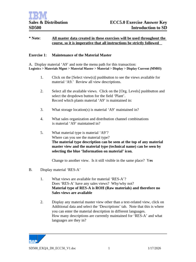 ECC5.0 SD500 Exercise Answer Key | PDF | Logistics | Invoice