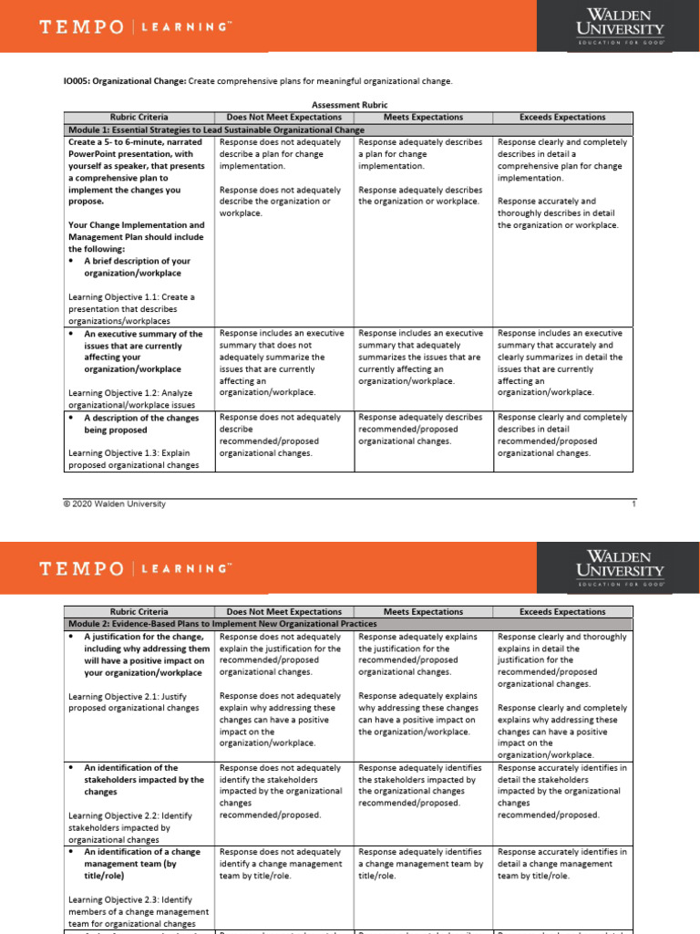 IO005 Rubric | PDF | Change Management | Risk