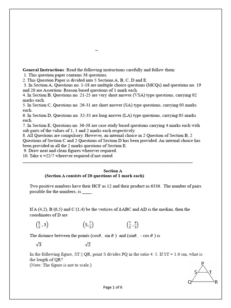 Mathematics Standard Exam Paper Set 2 | PDF | Circle | Area