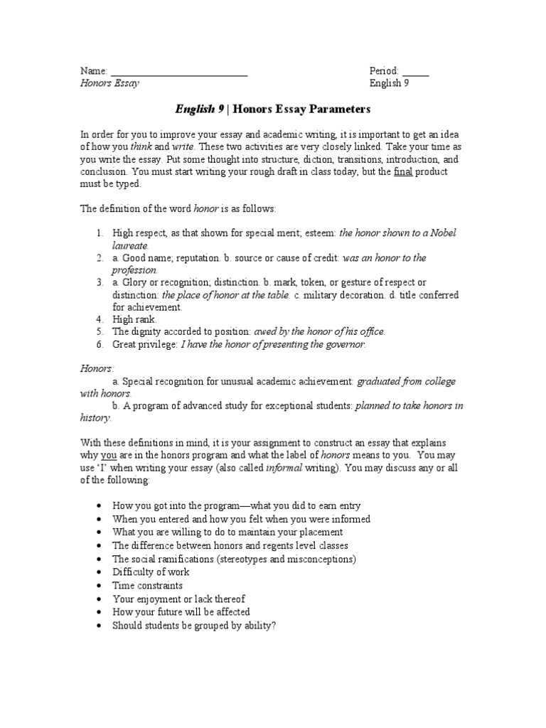 Honors Essay Essays Cognition