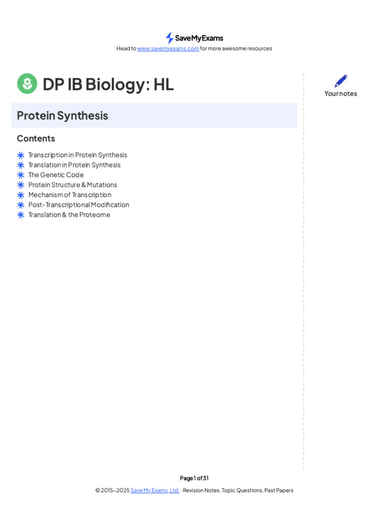 D1.2 Protein Synthesis | PDF | Translation (Biology) | Messenger Rna