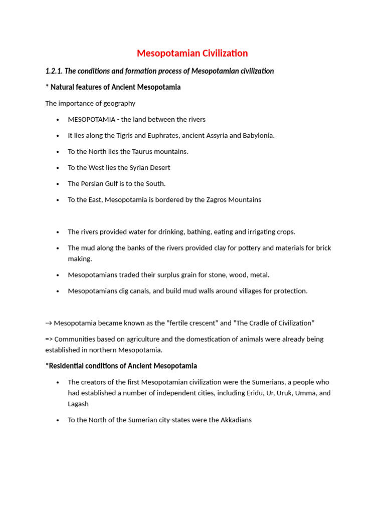 Overview of Mesopotamian Civilization | PDF | Mesopotamia | Sumer